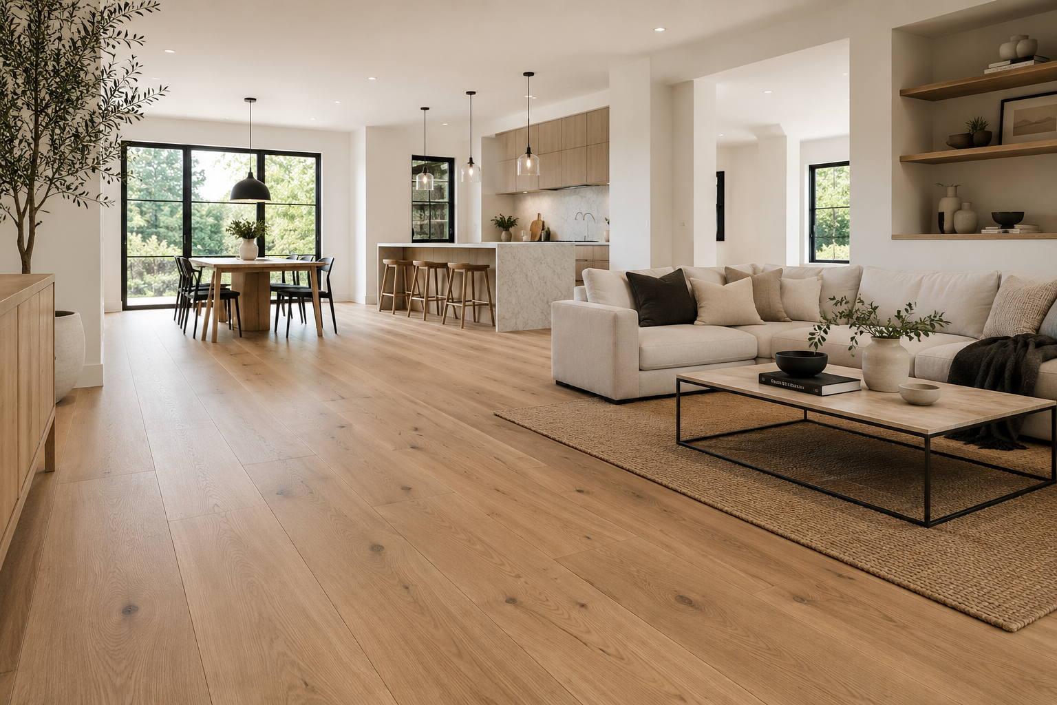Salon avec plancher de bois